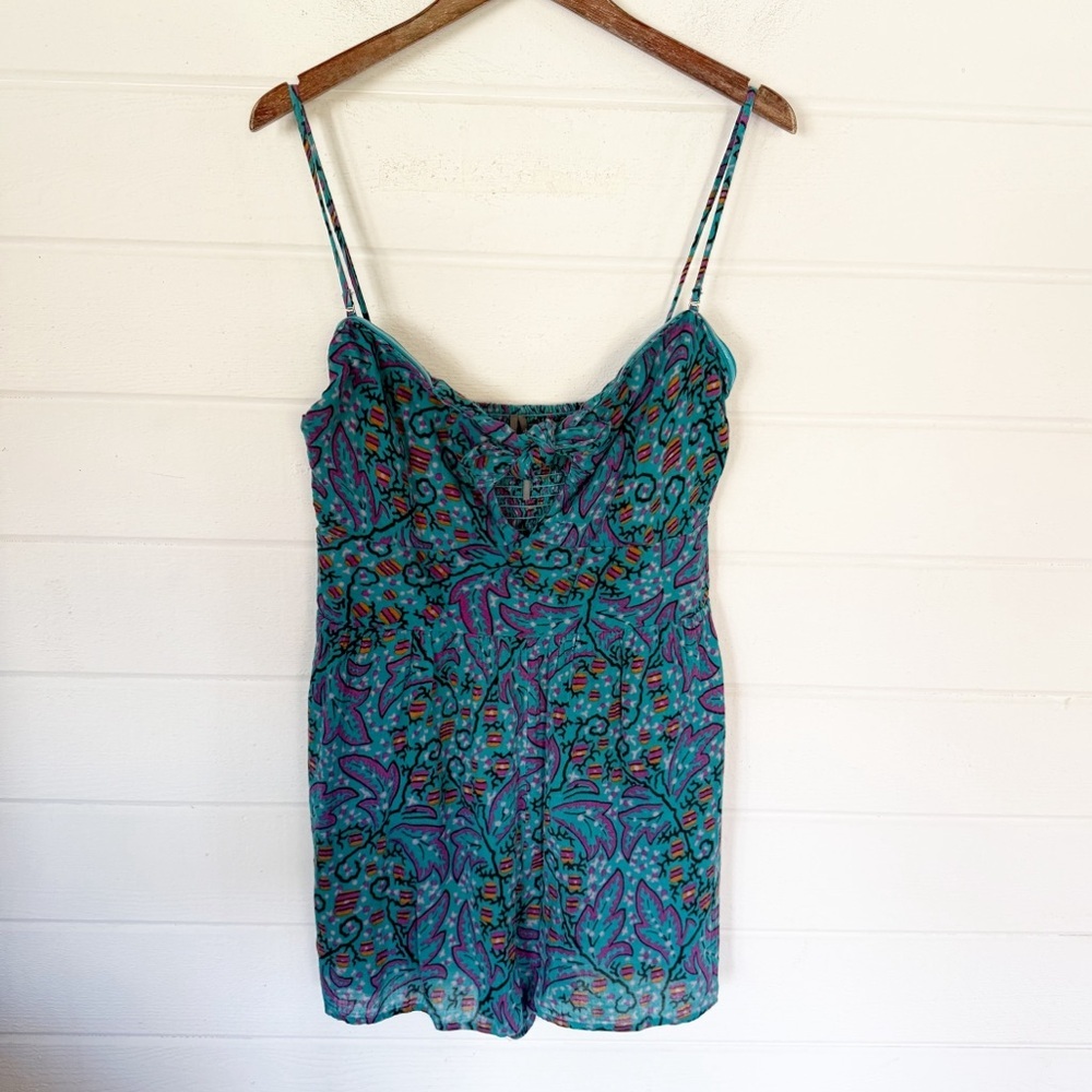 Anthropologie Nixie Paisley Strappy Turquoise Multicolor Romper Size LP